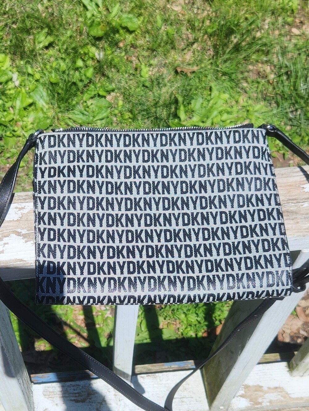 DKNY Black and White Logo Multi Zip Pouchs Crossbody  Like New